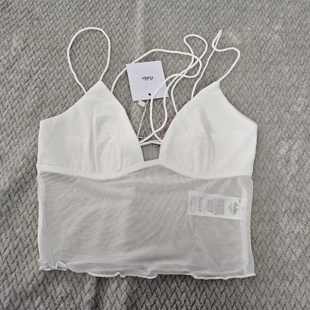 Adika White Mesh Cropped Cami Top Adjustable Straps Women's Size XS NWT